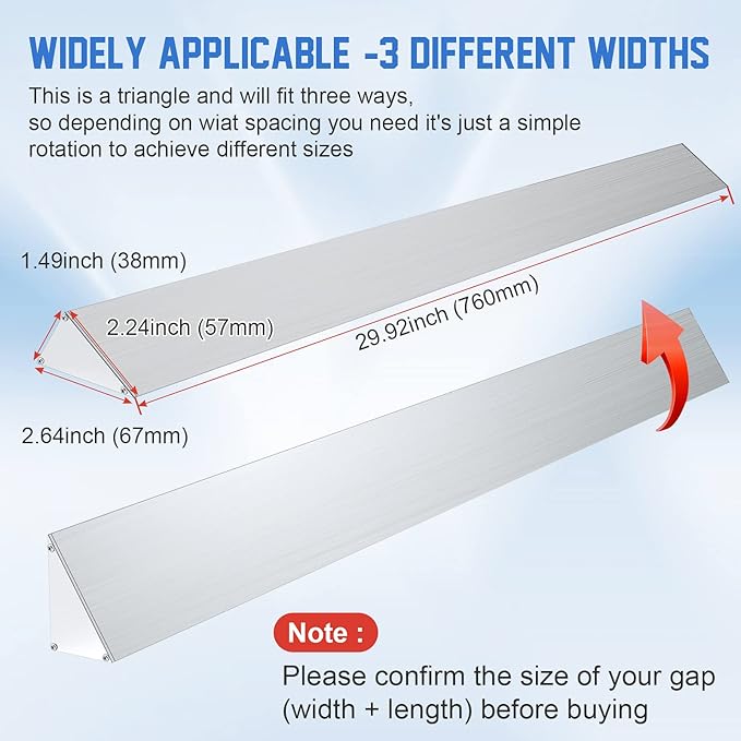 30" Slide-in Range Rear Filler Kit W10113901A, Stove Gap Universal Triangular Filler Strip, Cooktop Trim Kit Between Stove and Backsplash for Whirlpool & Most Brand, Durable Aluminum, Silver