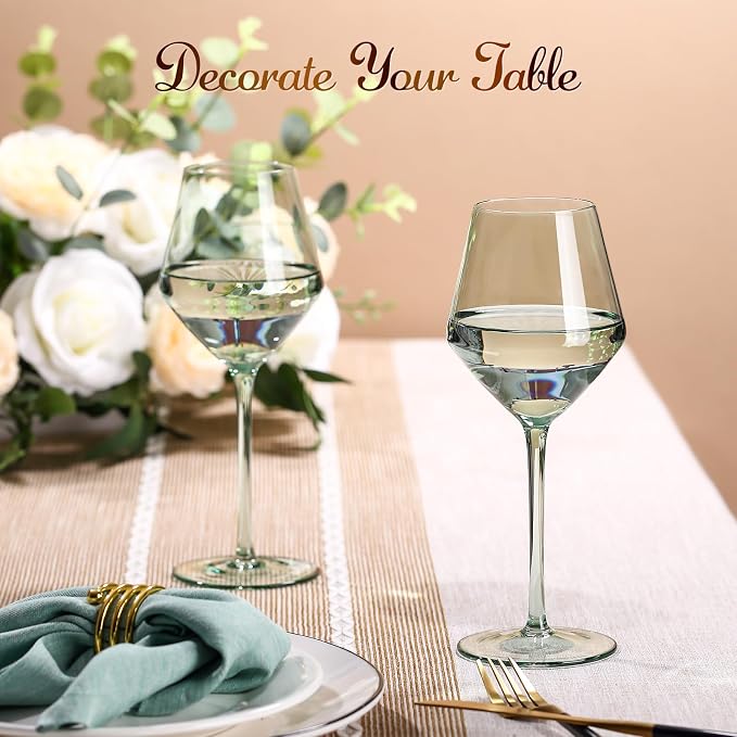 Sage Green Wine Glasses Set 6-16oz, Long Stem - Hand Blown Pale Sage Green Stemware for Wedding Deco