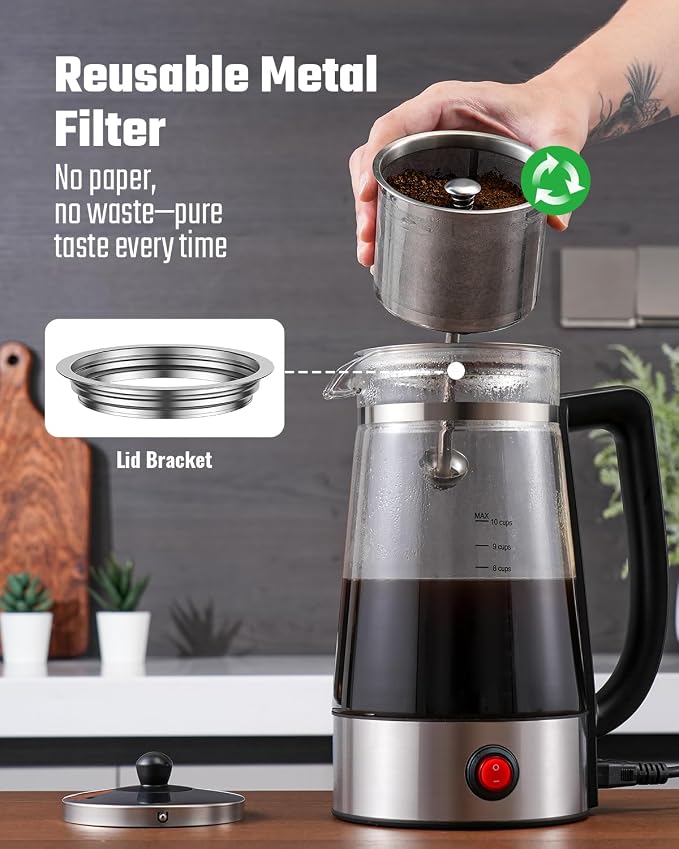 KIDISLE 10-Cup Electric Percolator Coffee Pot, Glass Percolator Coffee Maker with Borosilicate Carafe, Stainless Steel Filter Basket, 1000W