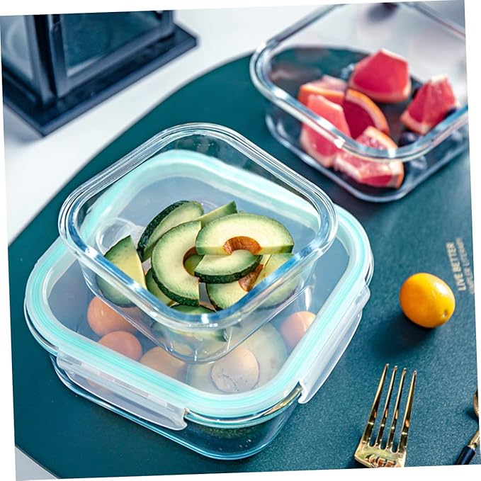 PRETYZOOM 3Pcs Convenient Sky-blue Glass Bowl with Hidden Vent Heat-resistant and Safe for Microwave Use Practical Household Food Storage Containers in Multiple