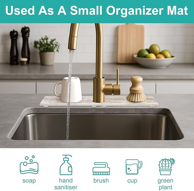 Diatomite Faucet Mat for Kitchen Sink Protector Stone Quick Dry Around Faucet Absorbent Mat Kitchen Sink Protector Water Catcher Splash Guard Stone Drying Tray for Bathroom Counter Accessories Decor