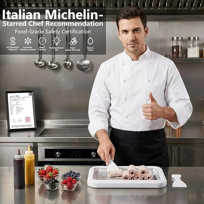 Rolled Ice Cream Maker Kit 2026 Upgraded-【Italy-SOAR-SUS-304】 Stainless Steel- DIY Rolled Ice Cream Tray 【Upgraded High-Freezing Refrigeration】 with 2 Scrapers