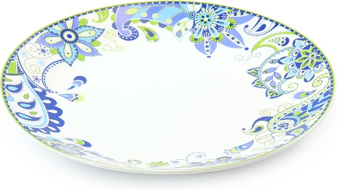 Elama Blue Crush 16 Piece Round Porcelain Dinnerware Set Mandala Paisley