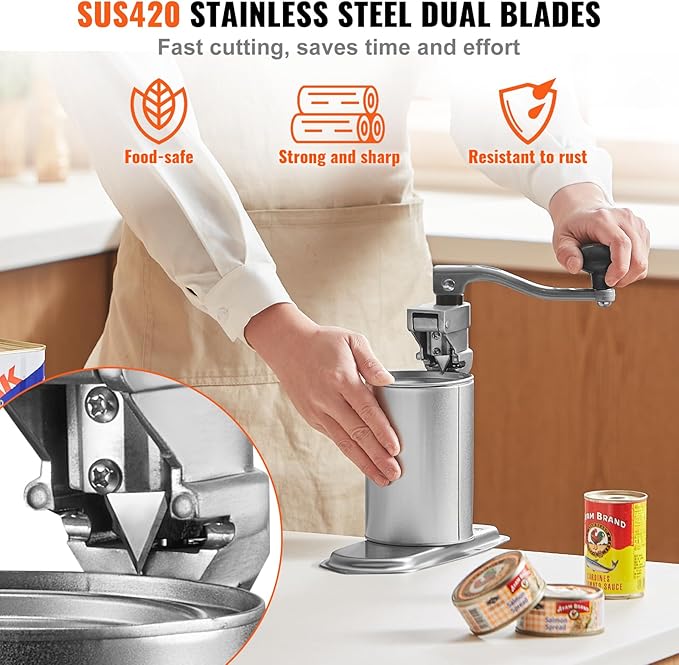 VEVOR Commercial Can Opener, Heavy-Duty Manual Tabletop Cans Opener for Cans Up to 11.8 in Height, Height-Adjustable Can Openers Fixed with Screws & Table Clamp, for Restaurant, Hotel, and Food Store