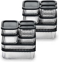 EATEX 14 Pack Glass Meal Prep Containers with Grooved Base, 14 Stackable BPA Free Glass Storage Containers with Lids for Lunch, Pantry, and Kitchen - Microwave, Dishwasher Freezer & Oven Safe - Black
