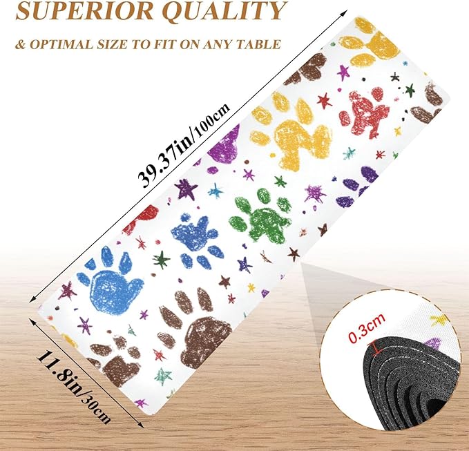 Paw Prints and Stars Trivet Table Runner Heat Resistant 230F for Hot Dishes Pots Plates Kitchen Dining Table Protector Decorative 39.37 X 11.8 Inch