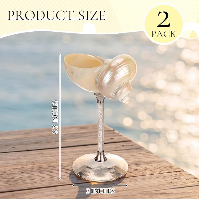 Conch Shell Wine Glasses Wedding Wine Cup Martini Goblet Cocktail Drinkware Drinking Stemware for Valentine Birthday Wedding Bridesmaids Anniversary Party (White Conch,Sliver Base,2 Pcs)