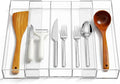 Teenyyou 1 Pack Expandable Kitchen Drawer Organizer Clear Acrylic Utensil Organizer Adjustable Acrylic Silverware Storage for Drawers Silverware Flatware Knives (12 x 16 Inches,3-5 Compartments)
