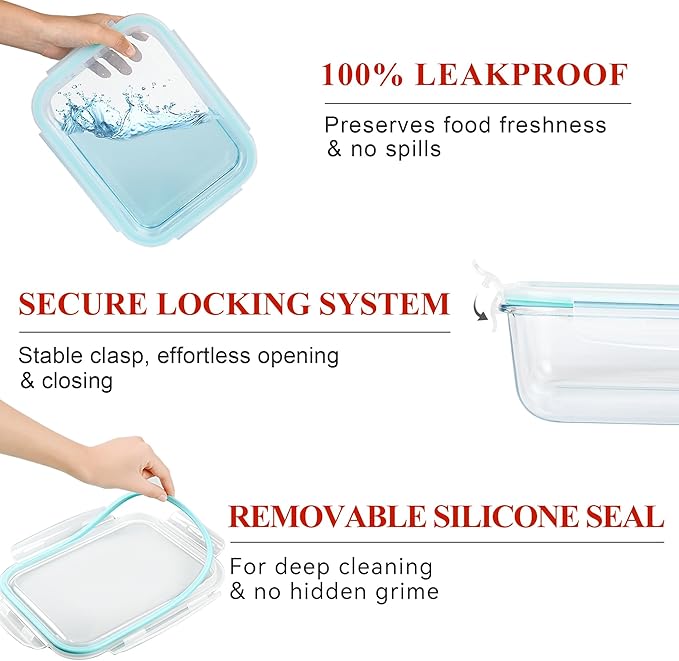 LOVYANXUE 4 Pack 52oz Large Glass Food Storage Containers with Lids, Meal Prep Containers with Airtight Lid for Storing, Baking, Serving, BPA-Free, Freezer, Microwave, Oven & Dishwasher Safe