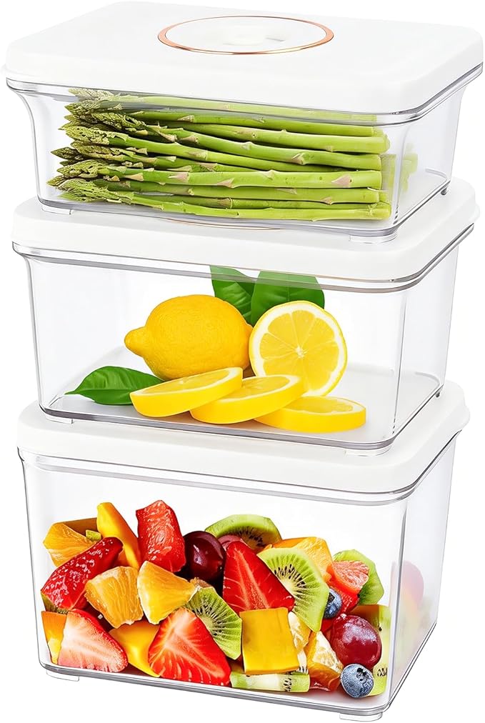 Vixino Vacuum Seal Containers, 3Pcs Reusable Food Storage Containers with Lids for Meal Prep and Freezer,BPA-Free，Microwave Safe，Leak-proof,Airtight (Vacuum Sealer Not Included)