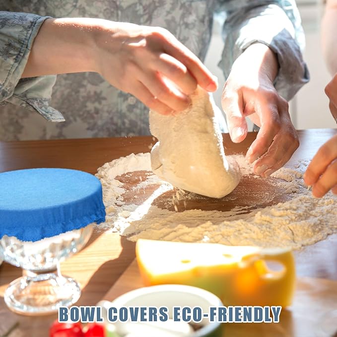 Patelai 10 Pcs Bowl Covers Reusable in 5 Size Stretch Cloth Fabric Elastic Food Storage Bowl Covers Bread Sourdough Lids for Proofing Food Fruits Leftover(Blue,Blue Style)