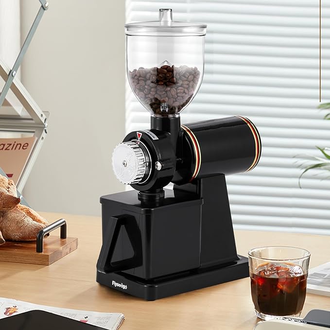 Burr Coffee Grinder Electric Espresso Grinder Commercial & Homeuse Silent Small Coffee Bean Grinder with Hopper Adjustable Grind, With Brush, Spoon, Black