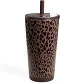HydroJug Everyday Tumbler 20 oz, Ceramic-Lined Straw Cup, Brown Leopard