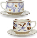 LemonRoad Vintage Tea Cup and Saucer Set of 2, 10oz Porcelain Coffee Mugs with Saucer for Latte Mocha Cappuccino Ceramic Teacups for Housewarming Wedding Gifts Kitchen Table Decor