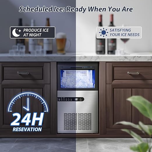 Commercial Ice Maker Machine, 120lbs/24H Stainless Steel Under Counter ice Machine with 45 Ice Cubes/Cycle, 2 Water Inlet Modes, Self Clean, 24H Timer,29LB Storage Bin for Bar, Coffee Shop, Home