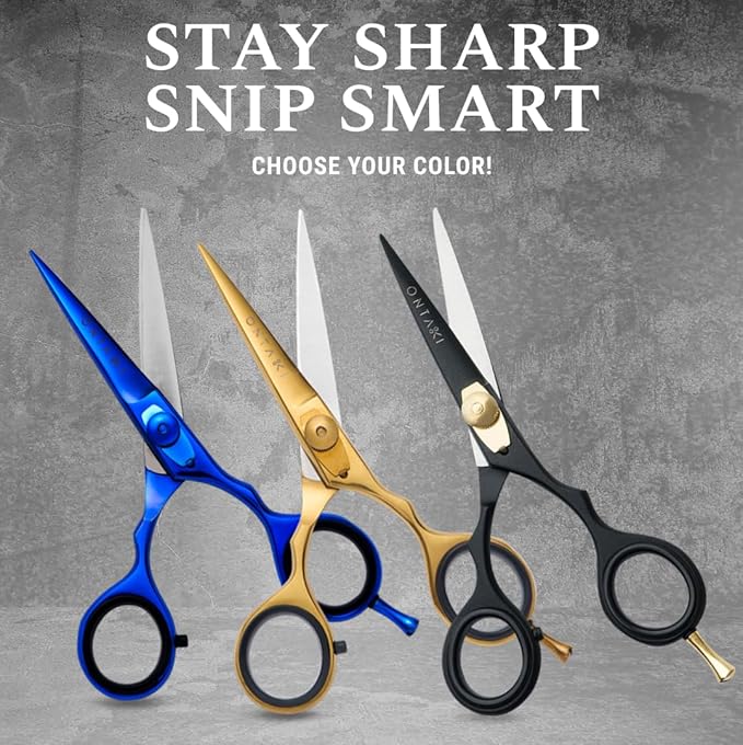 Ontaki Beard & Mustache Scissors for Men - 5.5" Japanese Steel, Gold Brass - Sharp Blades, Ergonomic Finger Rest & Adjustable Tension Screw for Perfect Hair Trimming - Beard Scissors