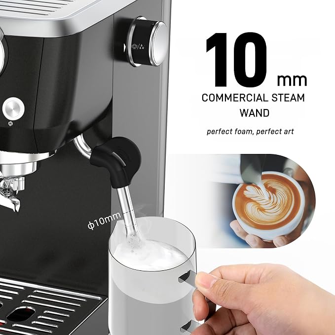 MAttinata Espresso Machine 20 Bar, Compact Espresso Maker with Milk Frother | Coffee Maker, Professional Pump, Steam for Cappuccino Latte, Barista Pressure Gauge, Small for Home, Stainless Steel, Black