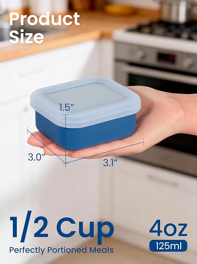 8PCS 1/2 Cup Silicone Freezer Molds with Lid, Silicone Soup Freezer Molds Meal Prep Containers, 1/2 Cup Portions Cubes for Freezing Sauces, Ice Cream, Meal Prep