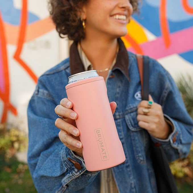 BrüMate Hopsulator Slim Can Cooler Insulated for 12oz Slim Cans | Skinny Can Insulated Stainless Steel Drink Holder for Hard Seltzer, Beer, Soda, and Energy Drinks (Mocha)