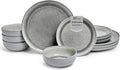 Sango Asher 12-Piece Stoneware Dinnerware Set for 4, Grey Ceramic Plates and Bowls Sets, Modern Dish Set with Reactive Glaze, Durable Kitchen Dishes for Casual Dining, Microwave & Dishwasher Safe