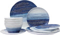 12PCS Melamine Dishes Set Blue, Nautical Plates and Bowls Sets for 4,Lightweight,Durable and Stackable for Camping, RV, Picnic and Outdoor Dining