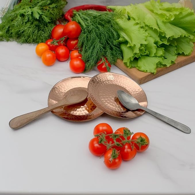 Copper Spoon Rest for Stove Top - Pack of 2 Hammered Copper Utensil Holder & Kitchen Accessories - Farmhouse Rustic Utensil Holder for Countertop - Act as Coffee Bean Tray, Jewelry Dish