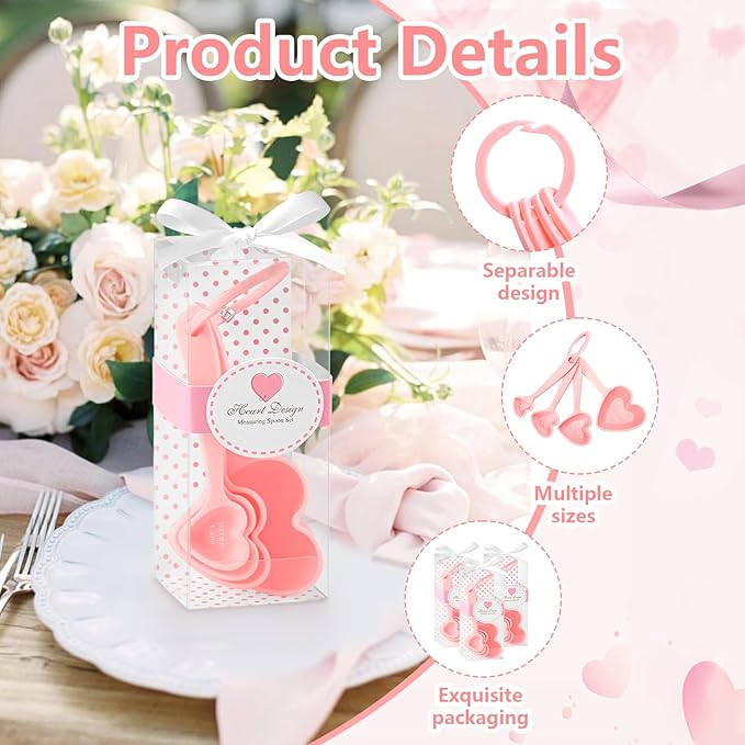 50PCS Heart Shaped Measuring Spoons Plastic Measuring Spoons Party Favors for Guests Bridal Shower Party Decorations Souvenirs Gifts Individual Packaging Box(Pink)