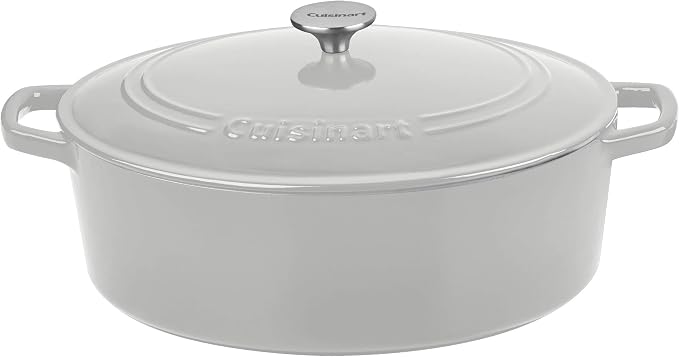 Cuisinart Chef's Classic Enameled Cast Iron Dutch Oven with Lid, Porcelain Enameled Interior, Oven Safe, Induction Compatible, 7-Quart, Oval, Cool Grey
