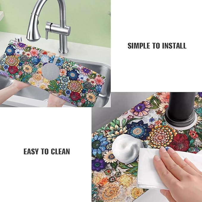 Sinkmat Absorbing Mat, 2 Pack Drying Mat Around Sink Splash Guard Behind Faucet Sinkmat For Kitchen Bathroom Island Rv 15 * 5.5 Inch (38 * 14 cm)