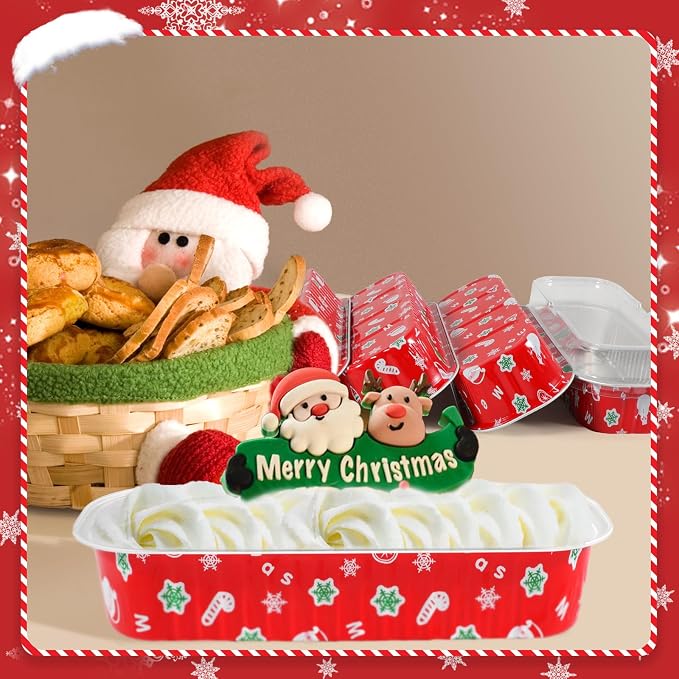 100Pack Christmas Mini Loaf Pans with Lids Mini Cake Pans with Lids and Spoons, 6.8Oz Aluminum Foil Pans Tins, Individual Dessert Cups Containers for Sales,Party,Picnics