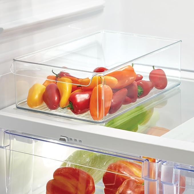 iDesign Large Stackable Fridge or Freezer Bin with Front Handle - Set of 6 - Clear - Made in USA