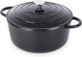 Cast Iron Dutch Oven with Lid-Non-Stick Ovenproof Enamelled Casserole Pot- Sturdy Dutch Oven Cookware - Black, 7.3- Quart, 30cm- by Nuovva