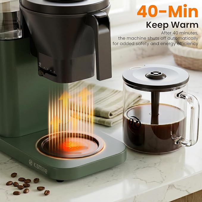 Kismile 8-Cup Coffee Maker, SCA Certified Hot & Cold Brew Coffee Machine, 6-Min Quick Brew, Magnetic Anti-Drip, Adjustable Flow Control, Keep Warm, Dishwasher Safe, DIY Manual Mode, Olive Green