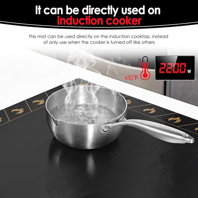 KitchenRaku Large Induction Cooktop Protector Mat 20.4 x 30.7 inch, Translucent (Magnetic) Electric Stove Burner Covers Antiscratch as Glass Top Stove Cover or Electric Stove Top (Flame Pattern)