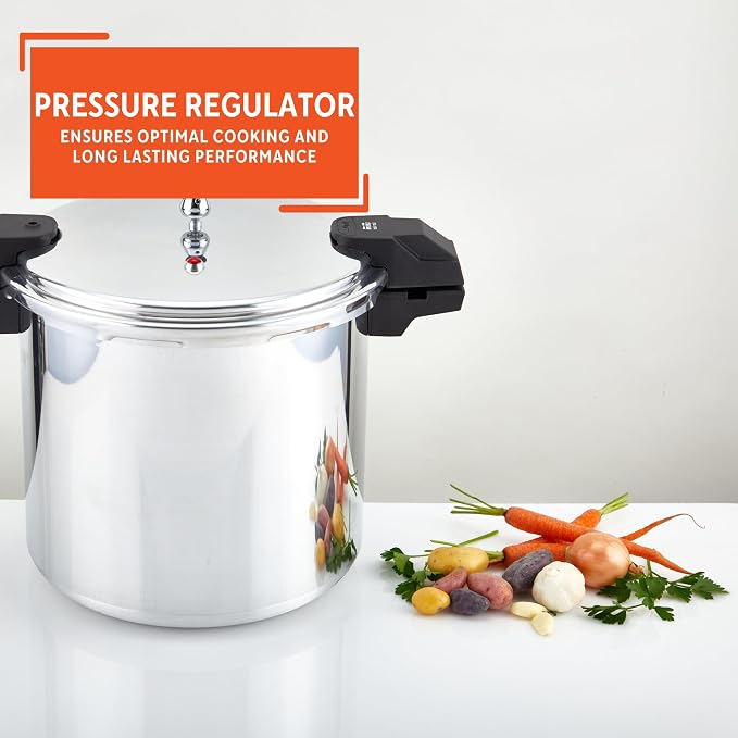 IMUSA USA A417-80808 22Qt Jumbo Stovetop Pressure Cooker with Regulator and Side Handles, Silver