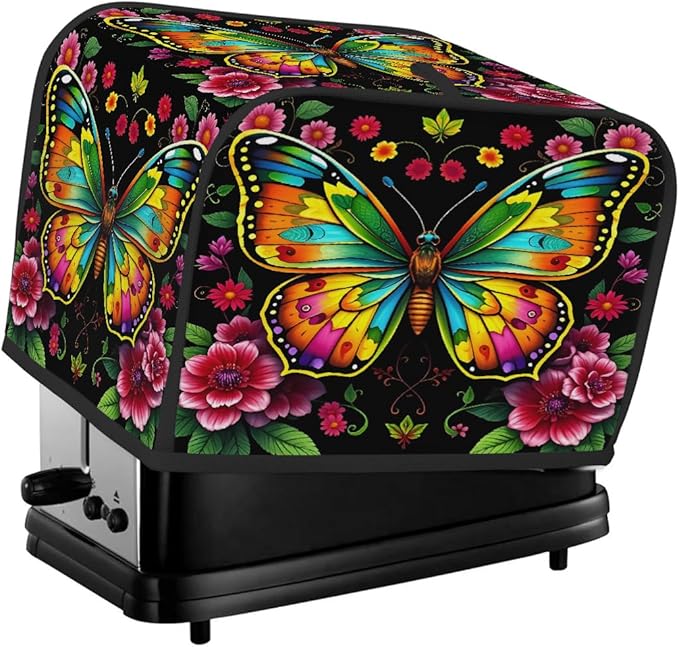 Colorful Art Butterfly 4 Slice Toaster Cover Dust And Fingerprint Bread Maker Cover Bakeware Protector Washable Appliance Covers Kitchen Accessories For Home Kitchen Women Gift