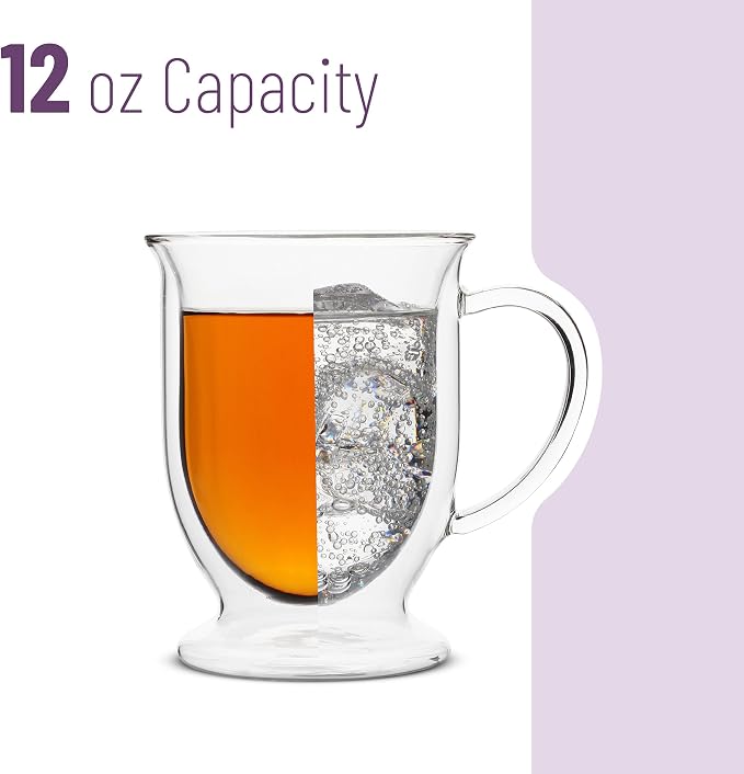 BTaT- Double Walled Glass Coffee Mugs, 12 oz, Set of 6, Glass Coffee Cups with Handle, Insulated Clear Coffee Mug for Hot and Cold Beverages, Cappuccino, Latte, Tea, Americano, Microwave Safe