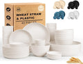 Dinnerware Sets for 8, Wheat Straw Plate and Bowl Set, Unbreakable Kitchen Set 40 Piece, Microwave and Dishwahser Safe Plates and Bowls Sets for Apartment, Kitchen, Camping, Dorm - White