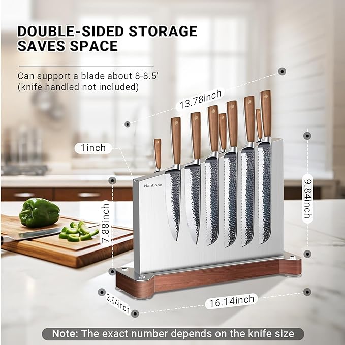 Magnetic Knife Block Without Knives Large Double Side Magnetic Knife Holder Stand with Strong Magnet, Stainless Steel Knife Storage Organizer for Kitchen Counter Knife Rack Three Magnet Strip