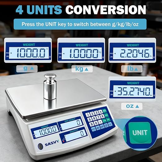 Counting Scale (88lb/40kg, 0.1g) lb/oz/kg/g Industrial Digital Inventory Scale with Battery for Small Parts, Coins, Pieces, Tickets