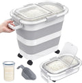 25-35Lbs Rice Container,Collapsible Food Storage Containers with Transparent Airtight Lid,Wheels,Rice Storage Container with Small Bin and Scoop,Rice Dispenser for Flour Sugar Cereal Grain Dog Cat
