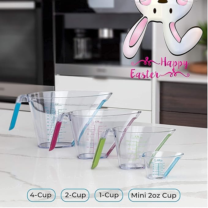 KPKitchen Silicone Pastry Mat and 4-Piece Liquid Measuring Cups Set - Extra Large Baking Mat For Rolling Out Dough - 100% Silicone & BPA Free - Includes Mini Ounce, 1, 2 and 4 Plastic Cup Sizes