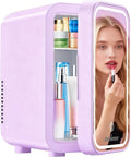 Enventor Mini Skincare Fridge Small Refrigerator for Bedroom, Beauty Fridge for Makeup with Dimmable LED Mirror, 6 L / 8 Cans Compact Portable Cooler for College Dorm, Office, Car, Purple