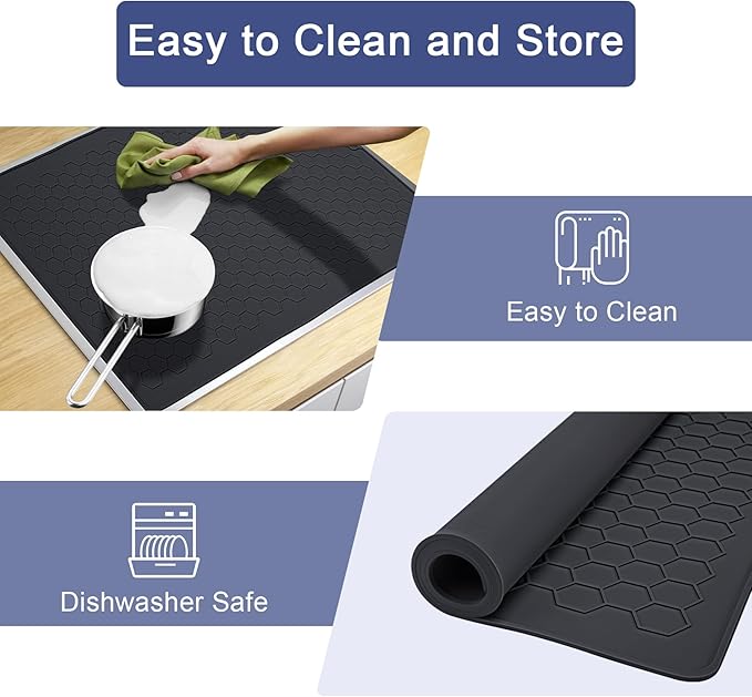 Stove Top Covers for Electric Stove - 30" x 21" Extra Large Silicone Stove Mat for Glass Top Stove, Heat Resistant Cooktop Protector, Ceramic Range Covers, XL Dish Drying Mat for Home Kitchen, Black