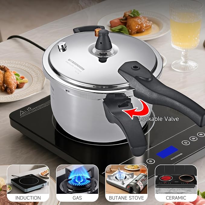 5L Stainless Pressure Cooker – Fast, Safe Stovetop (5-Liter)