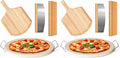 5 PCS Round Pizza Stone Set, 13" Pizza Stone for Oven and Grill with Pizza Peel(OAK),Serving Rack, Pizza Cutter & 10pcs Cooking Paper for Free, Baking Stone for Pizza, Bread (Pack of 2)