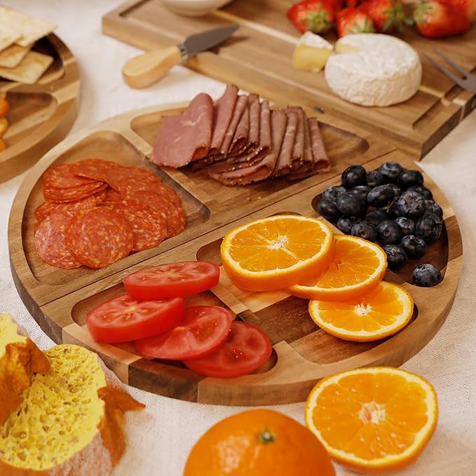 Large Magnetic Charcuterie Board Set 26x13 Inch - Acacia Wood Cheese & Serving Tray with 4 Color-Coded Cutting Mats, Juice Grooves - Modular Design for No-Mess Entertaining, Wedding Gifts
