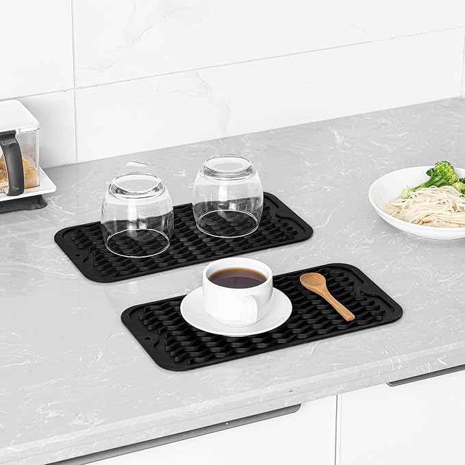 MicoYang Silicone Dish Drying Mat for Multiple Usage,Easy clean,Eco-friendly,Heat-resistant Silicone Mat for Kitchen Counter or Sink,Refrigerator or Drawer Liner Black S 12 inches x 6 inches