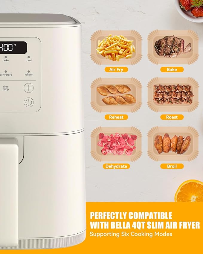 Air Fryer Liners Set for Bella 4Qt Slim Air Fryer(3.3lb Capacity), 130PCs Airfryer Parchment Paper and 2PCs Collapsible Air Fryer Silicone Liners, Non-stick Air Frier Accessories