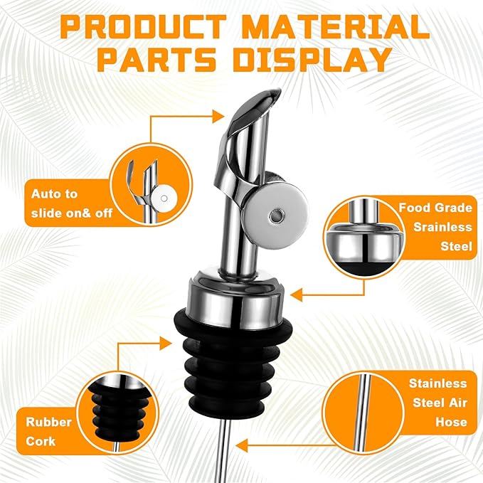 Blulu 24 Pcs Olive Oil Bottle Spout Stainless Steel Oil Dispenser Spout Weighted Liquor Spout Bulk Self Closing Olive Oil Spout Bottle Pourers for Wine Syrup Home Bar Accessories(Silver)